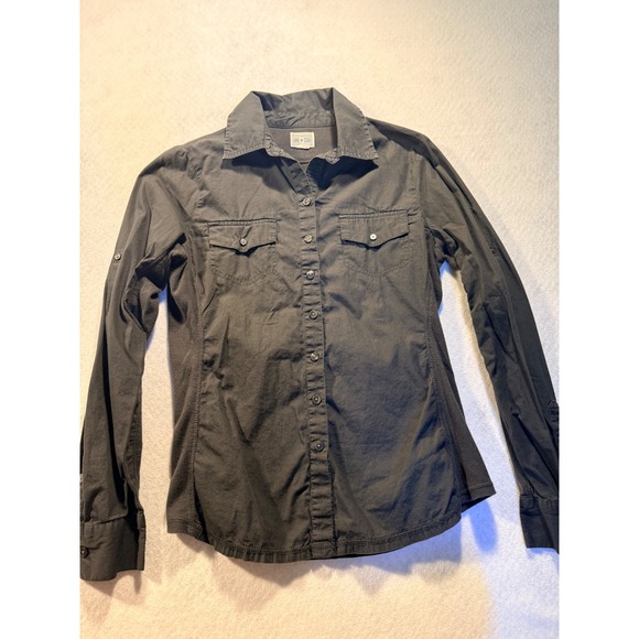 Converse One Star Tops - Converse One Star Womens Black Button Down Shirt Ribbed Side Panels Size M